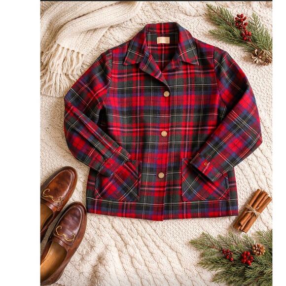 Pendleton Tops - Vintage Pendleton Wool Red Green Plaid Jacket Cottagecore Hallmark M/L